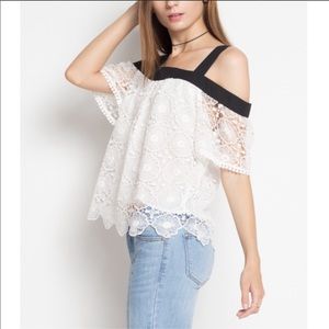 Black & White cold shoulder lace top